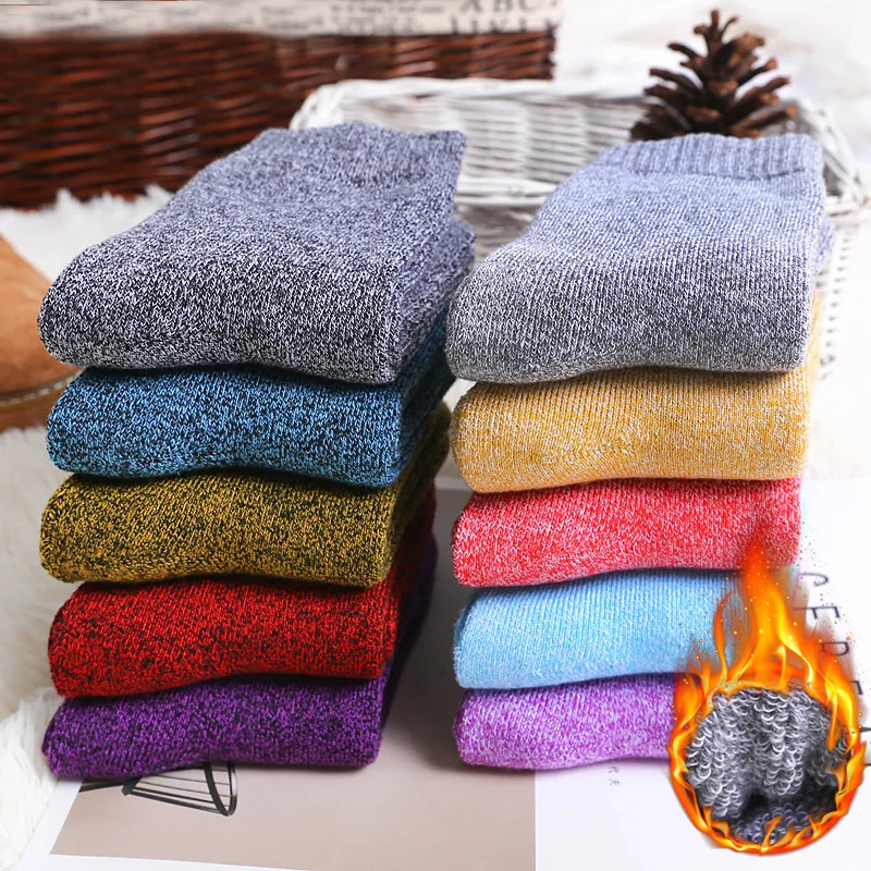

5Pairs New Winter Wamer Women Thicken Thermal Wool Cashmere Snow Socks Seamless Terry Boots Floor Sleeping Socks for Mens