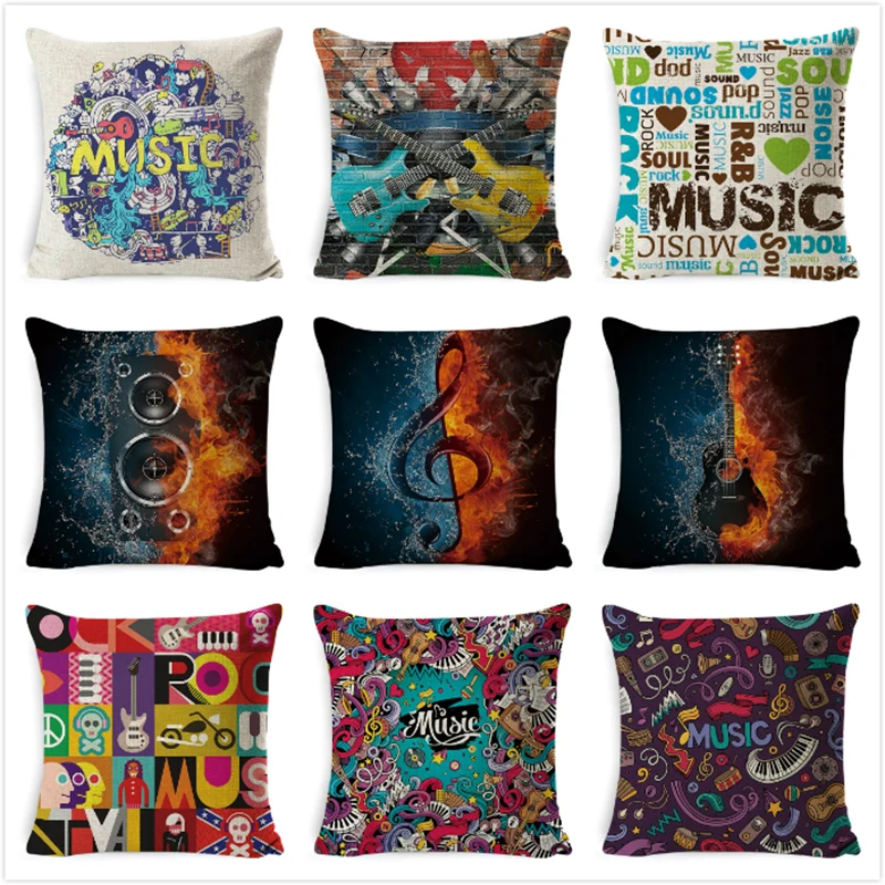 

Music Series Note Cushion Cover Printed Cotton Linen Decora Cushion Case Pillow Cover Car Seat 45*45cm Pillowcase funda cojin