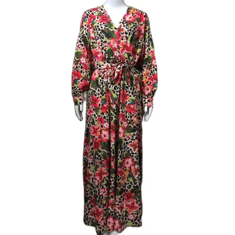 

Summer Fashion Runway Boho Maxi Dresses Women's Long Sleeve Rose Flowers Print Elastic Waist Holiday Elegant Long Dress WINYI