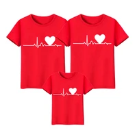 love heartbeat family matching clothes cotton mother father daughter son kids baby t shirt red print short sleeve tops outfits