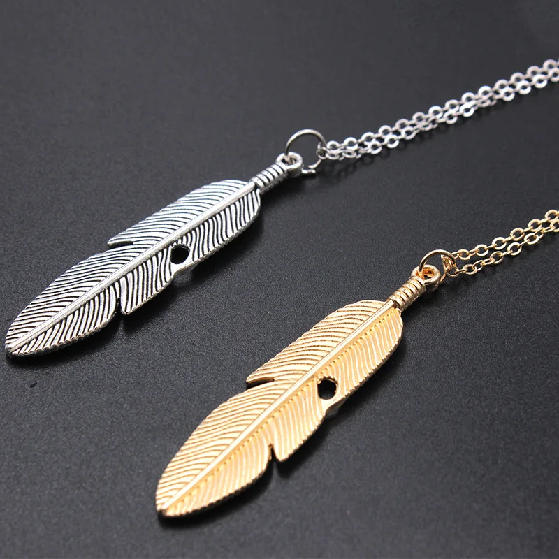 Простая Классическая Подвеска на ожерелье с перьями длинная цепочка для свитера
