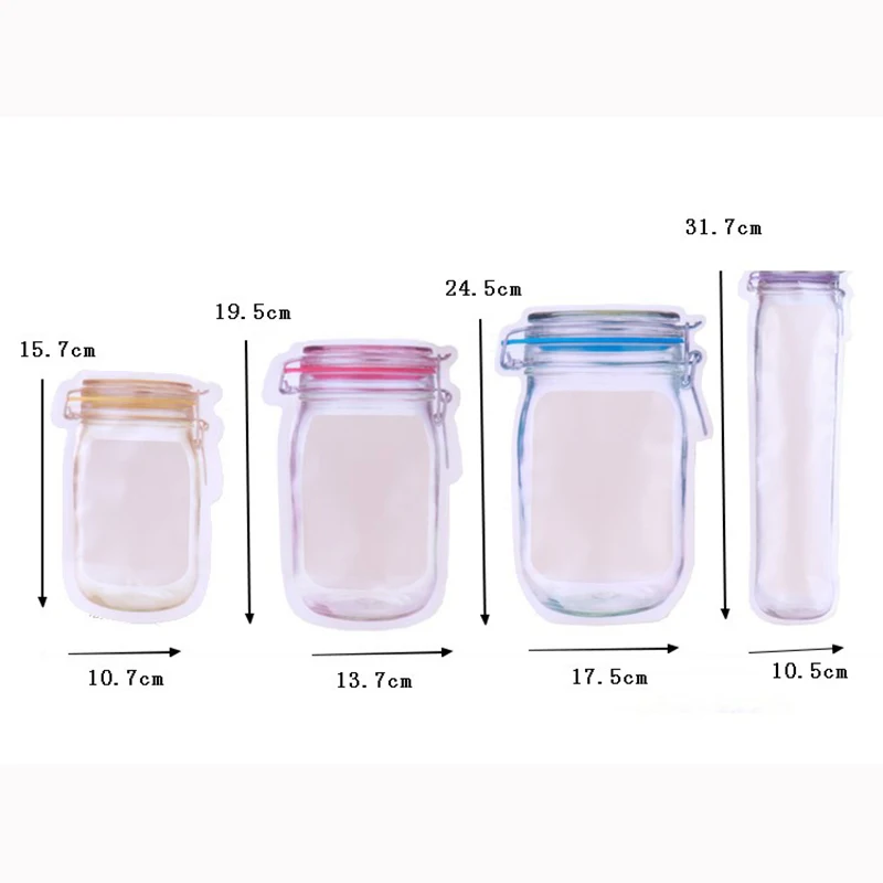 

4 Sizes Reusable Jar Bottle Shape Bags Nuts Candy Cookies Sandwich Bag Seal Fresh Food Storage Package Small Medium Large Zipper