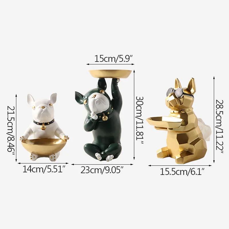 

Nordic Luxury French BullDog Figurine Tray Modern Art Resin Animal Fruit Tray Ornament Home Decoration Accessories Room Decor