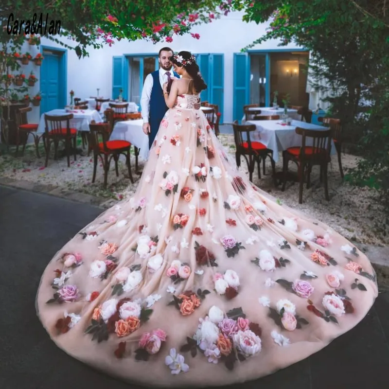 Элегантное платье с цветочным рисунком цвета шампанского Свадебные платья