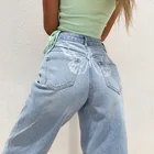 Модные джинсы с принтом бабочки, женские джинсовые брюки с завышенной талией Spoty High Street, свободные прямые брюки для девочек