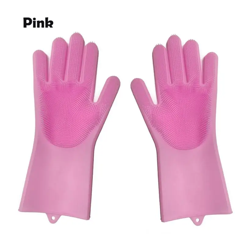 pink 1 пара перчатки для мытья посуды кухонные силиконовые перчатки для чистки Волшебные силиконовые перчатки для мытья посуды щетка для домашнего хозяйства перчатки - Цвет: pink