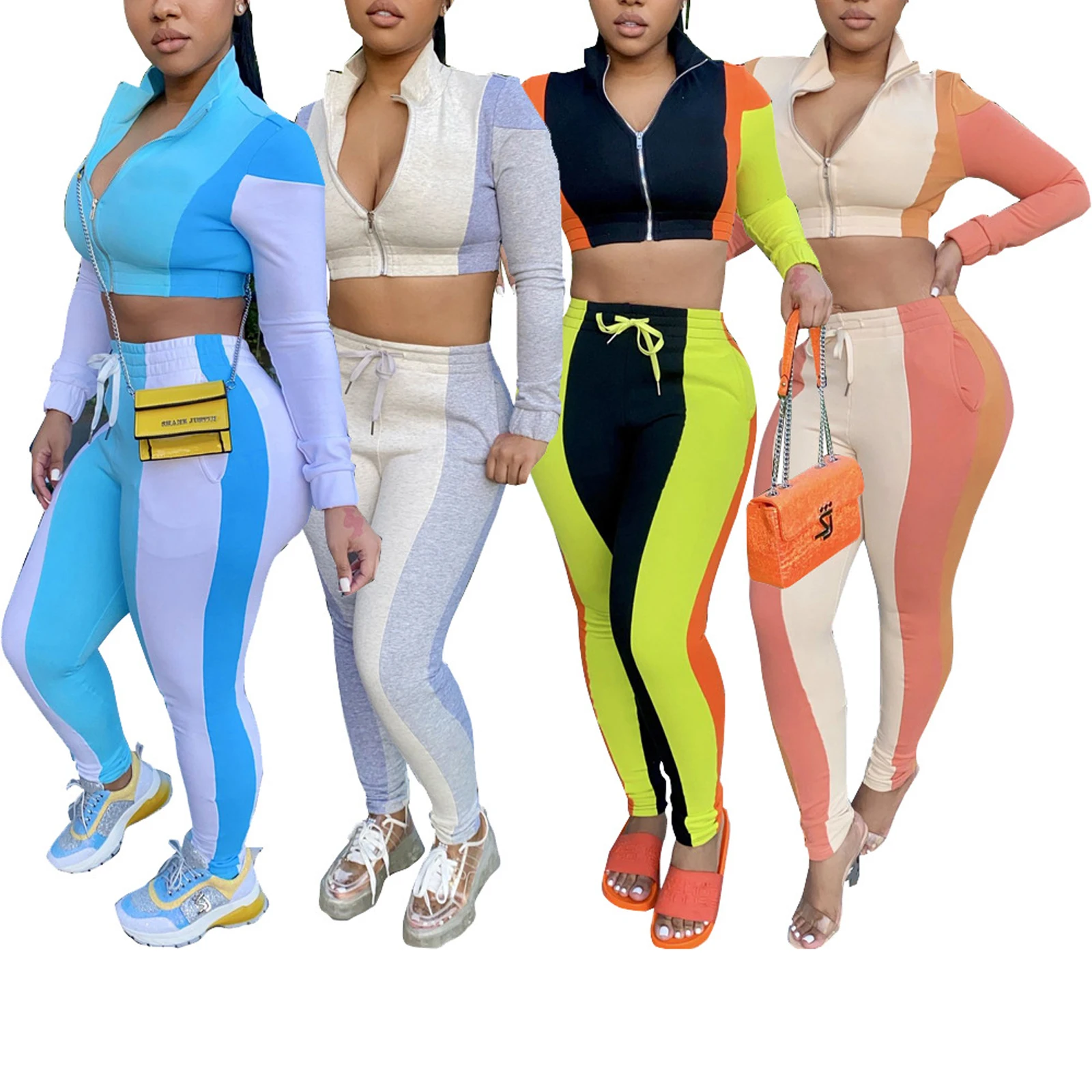 

Модный женский повседневный комплект из 2 предметов, укороченный Топ с длинным рукавом и брюки, комплект для женщин