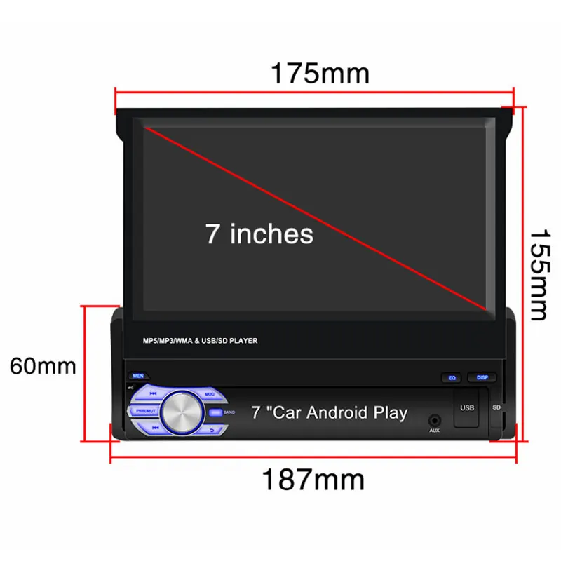 1Din 7-дюймовый для Android/IOS MP5 плеер 1 + 16G Телескопический экран GPS-навигация