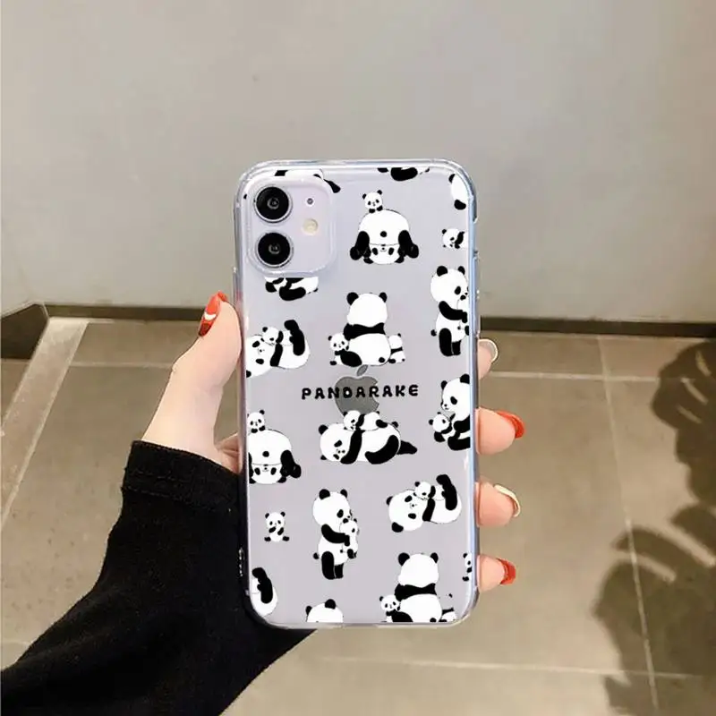 

Cute Cartoon panda Phone Case Transparent for iPhone 11 12 mini pro XS MAX 8 7 6 6S Plus X 5S SE 2020 XR