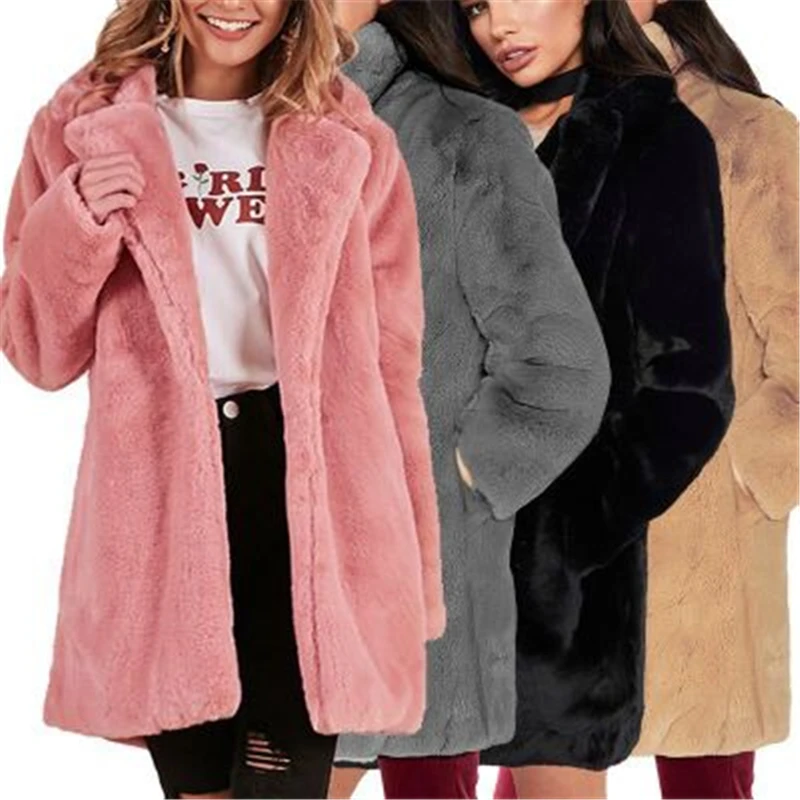 Autumn Winter Women's Fur Coat Fashion  Fake Fur Long Jackets Loose American Women Fur Outwear Warm Femme Mujeres T707