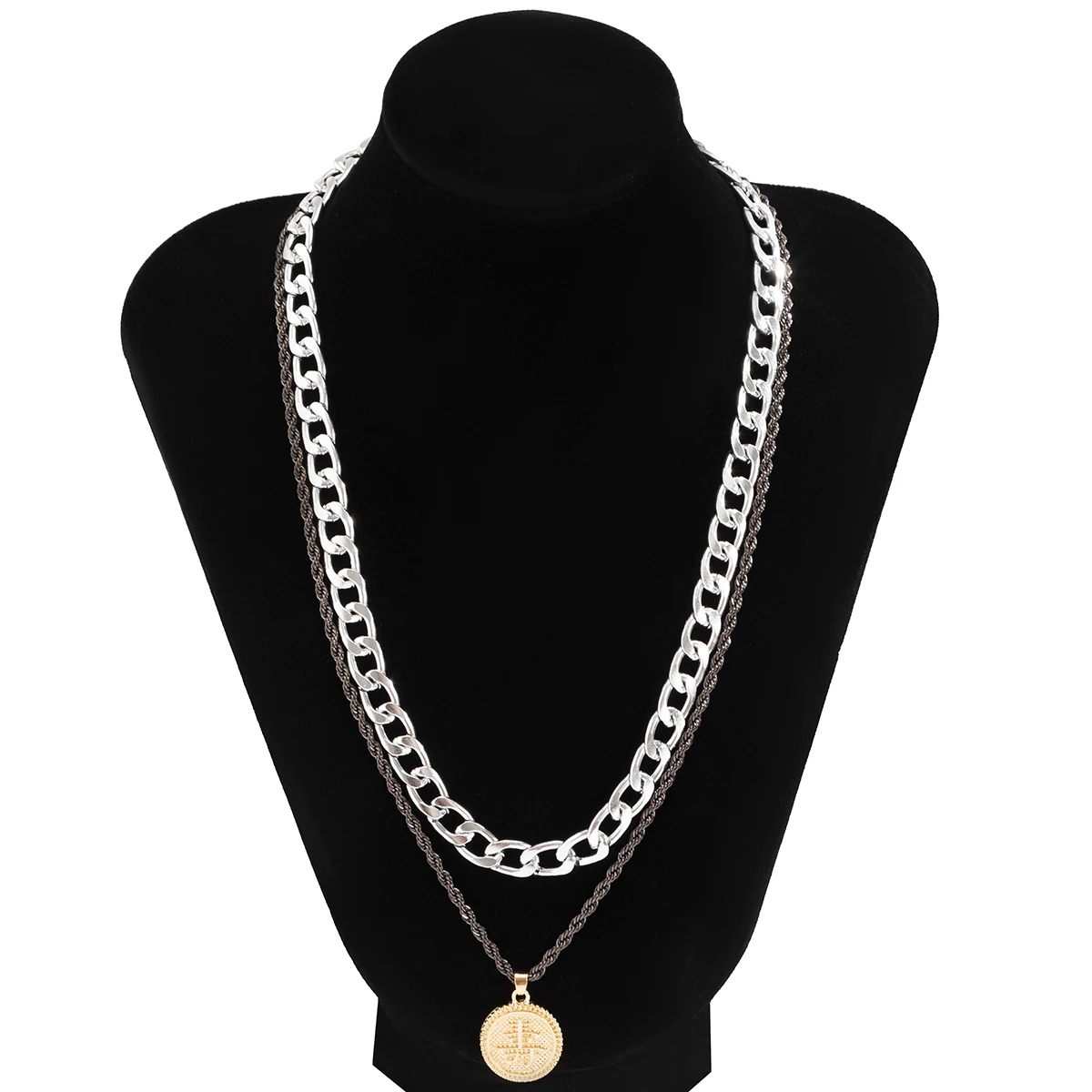 

SHIXIN 2 Pcs Layered Thick Link Chain Choker Necklace for Women Hiphop Twisted Chain with Coin Pendant Necklace Set 2021 Fashion