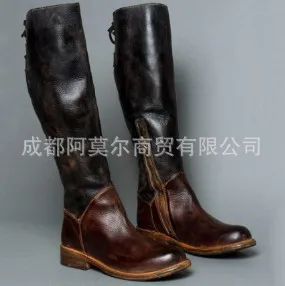 Классические модные женские сапоги до колена осенне-зимние для отдыха с круглым