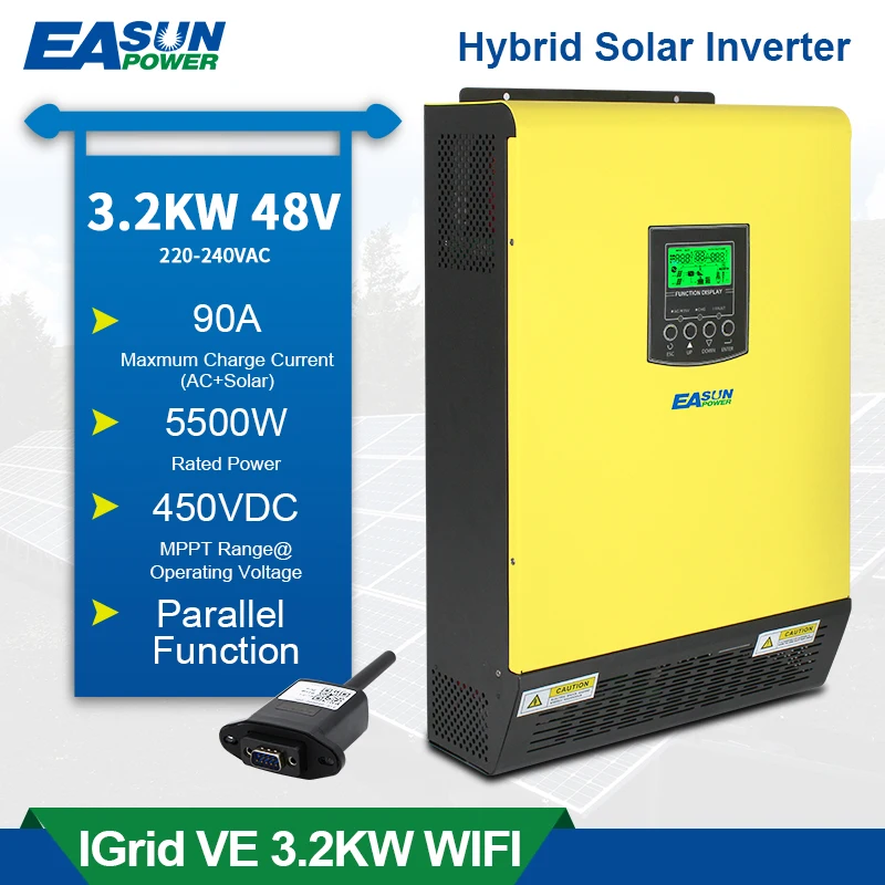 Гибридный солнечный инвертор 3.2KW 48V 230V 450Vdc PV Вход 5500W 90A MPPT регулятором солнечного