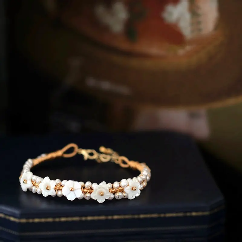 Женский браслет ручной работы из натурального пресноводного жемчуга SINZRY