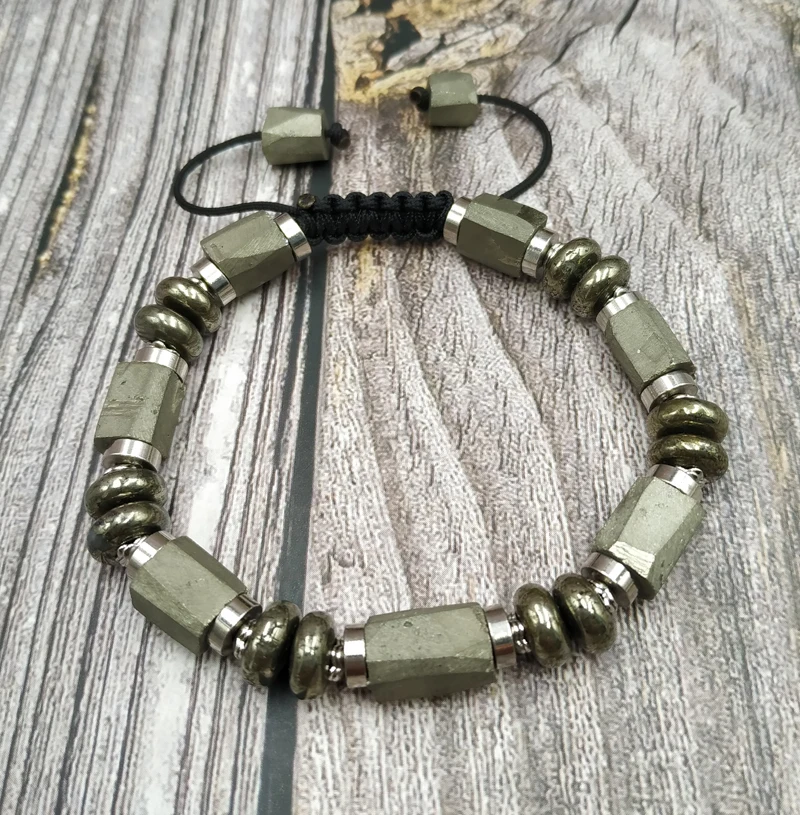 YA4075 натуральный Пирит камень Бусины Браслет Регулируемый |