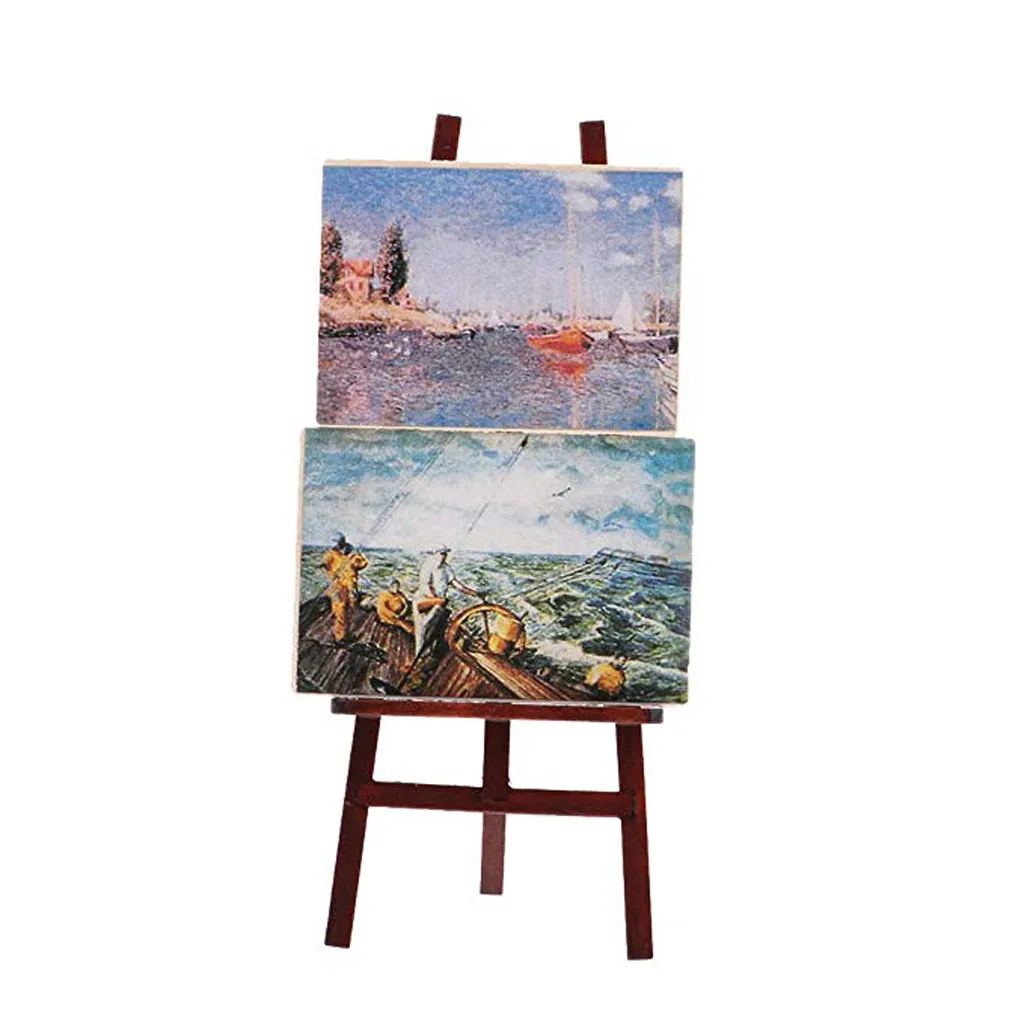 Мини-кукольный домик с 2 картинами 1/12 деревянный easel Набор для живописи маслом