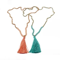 zwpon faceted glass beaded long chain silk tassel necklace for women fashion new knit natural stone beads necklace wholesale