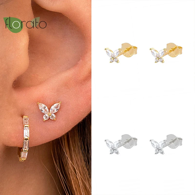 

925 Silver Ear Needle CZ Fashionable Cute Crystal Butterfly Stud Earring Female College Style Korean Small Earring Jewelry Women