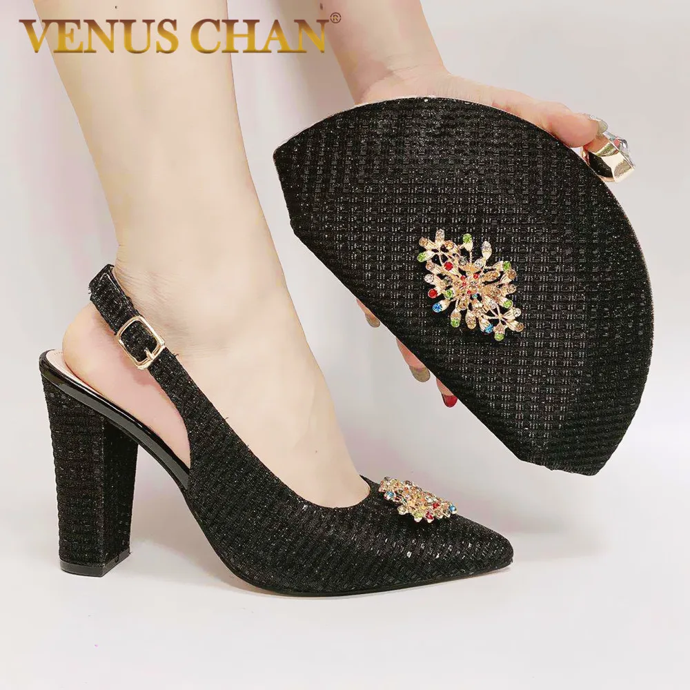 

Italian Shoe and Bag Set Glitter Bling Bling Royal Blue Green African High Heels with Clutch Purse Bag Shoe Matching Set