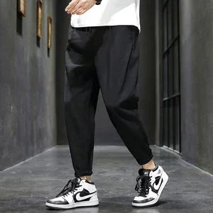 Hybskr Solid Color Men Harem Pants 2022 Japanese Streetwear Man Casual Loose Pants Fashion Male Jogg in Pakistan
