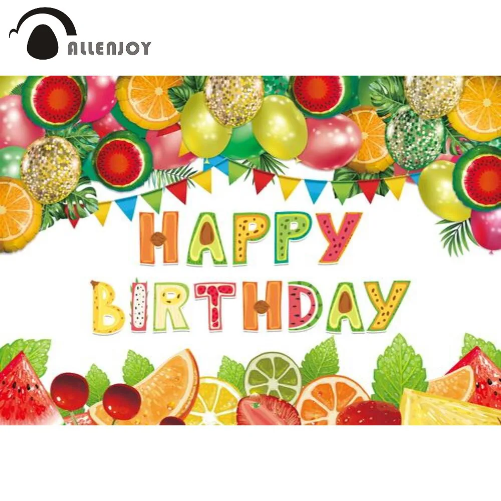 

Allenjoy Tropical Summer Twotti Frutti Backdrop Child Happy Birthday Party Photo Background Colorful Fruit Balloon Custom Banner