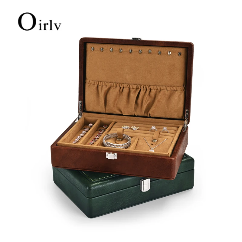 Oirlv 2 Layers PU Leather Jewelry Organizer Case for Ring Necklace Bangle Earrings Removable Multi-function Storage Box
