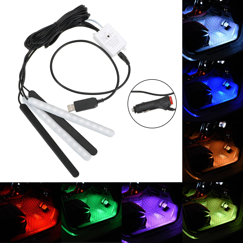 FORAUTO 4 в 1 автомобиль пол RGB Светодиодные ленты светильник интерьера автомобиля с