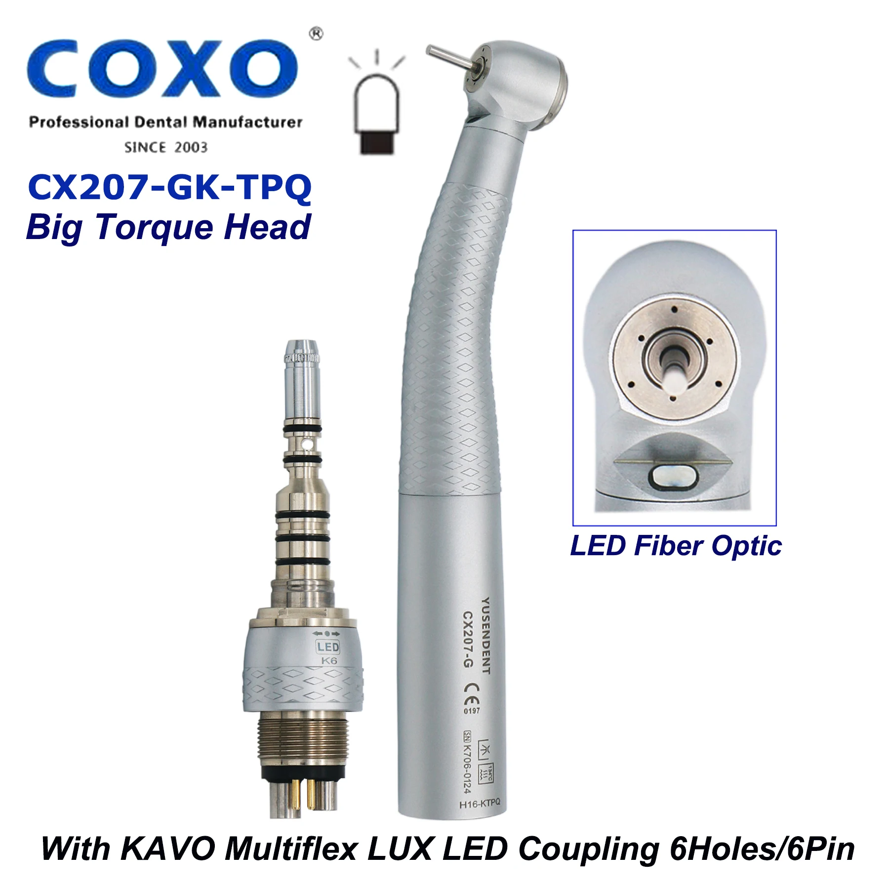 COXO YUSENDENT Dental High Speed LED Fiber Optic Turbine illumination Big Torque Head Handpiece With KaVo Multiflex LUX Coupling