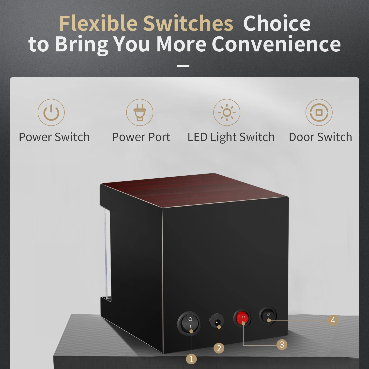 Ebony Baking Finish Watch Winder with Quiet Motors 1+0 Storage PU Leather Vertical knob + LED Light + Cover Opening Self Stop