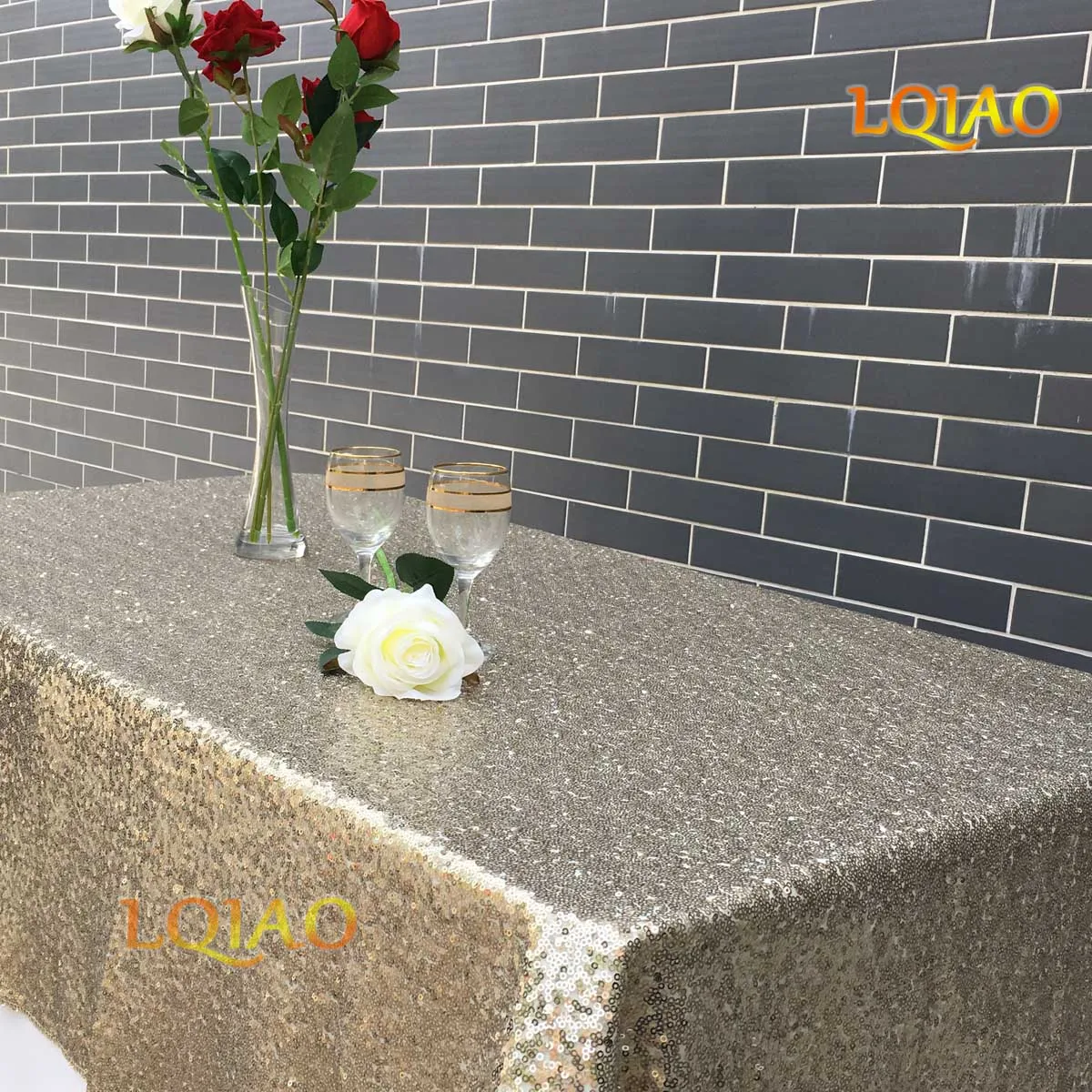 Light Gold Рождественская скатерть 120x200 см с зелеными пайетками, прямоугольная скатерть для стола, вечерние, свадебные, декоративные скатерти с блестками - Цвет: Light Gold