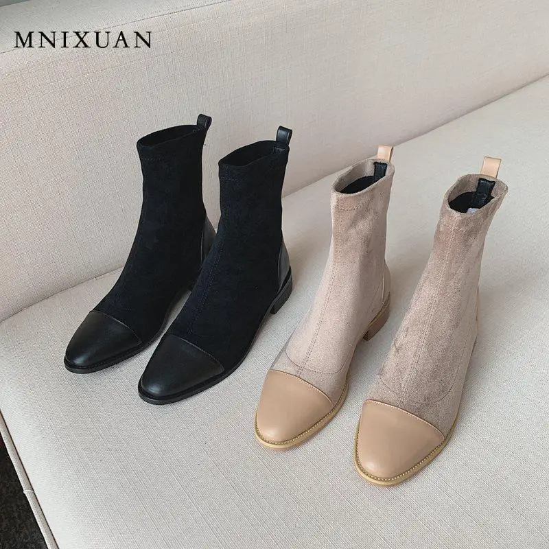 MNIXUAN/весенние ботинки женские ботильоны женские ботинки г. Новые Зимние полусапожки из натуральной кожи с квадратным носком на блочном каблуке большой размер 42