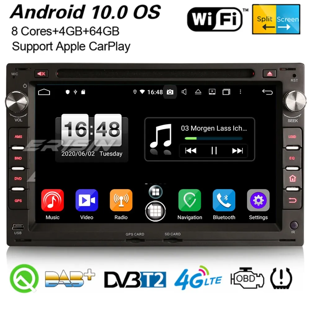 Erisin 8709 8 ядерный Android 10 0 автомобильный стерео DAB + CarPlay DSP BT GPS для VW PASSAT B5 POLO JETTA T5 SHARAN