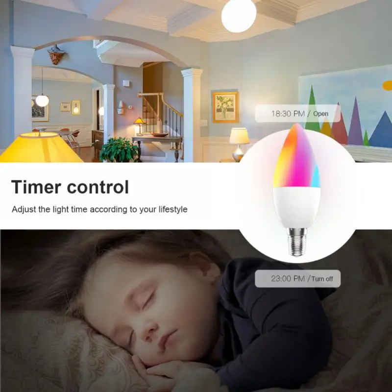 

Tuya WiFi Smart Bulb E14 Dimmable Light Smart RGB + W + C LED Candle Bulb Life Remote Control With Alexa Google Home Lighting