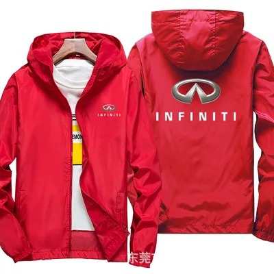 

New Spring Autumn Men's Infiniti Thin Casual Zippered Hooded Jacket Windproof Coat Long Sleeved Zipper Top 5 Colors
