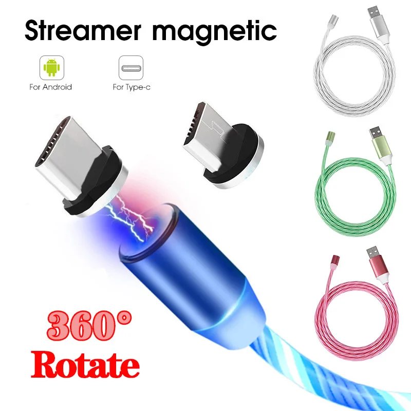 СВЕТОДИОДНЫЙ Магнитный зарядный кабель светящееся освещение быстрая зарядка Micro