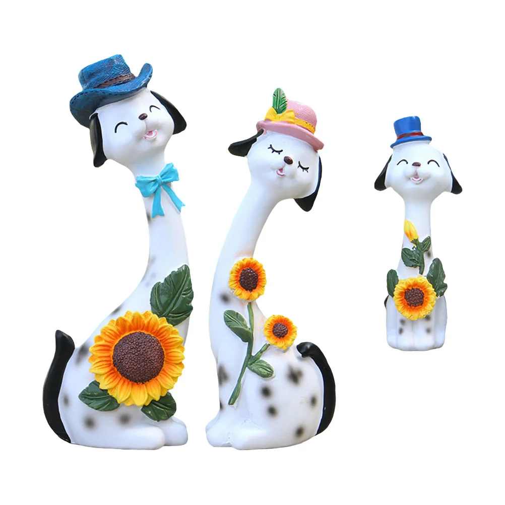 

3Pcs Adorable Dog Sculpture Ornament Creative Desktop Decor Unique Resin Craft