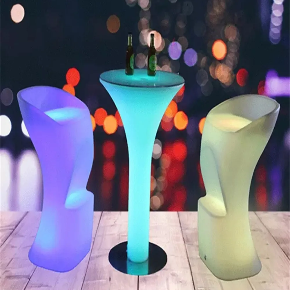 

New LED Luminous cocktail table IP54 waterproof plastic bar table D60*H110cm club disco furniture supplies cocktail table