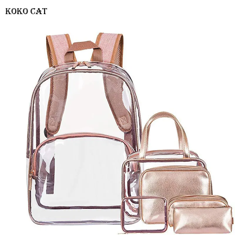 Мода 6 шт./компл. прозрачный рюкзак школьный для девочек Наборы женский дорожный с