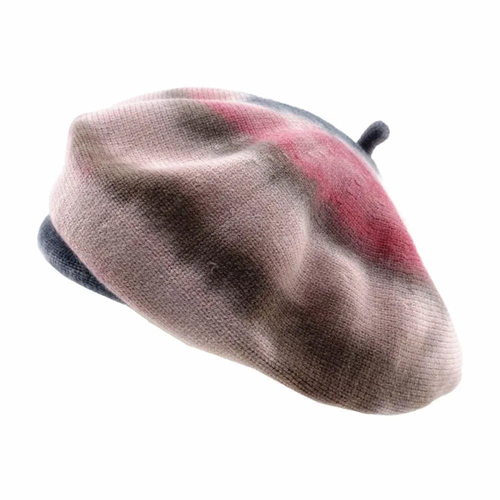 BPP Winter Beret Hat For Women Artist Tie-Dyed Wool Cotton Wild Knitted Hat Elegant Fashion Beanie Cap Beret Warm Hat Unisex