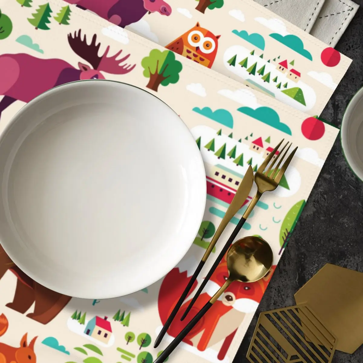 Милые многоразовые салфетки с изображением лесных животных для рождества Дня