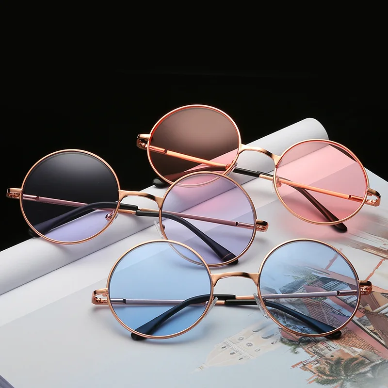 

2020 New Punk Retro Round Sunglasses Women's Summer Glass Fashion Metal Frame Crystal Colorful Mirror sunglasses
