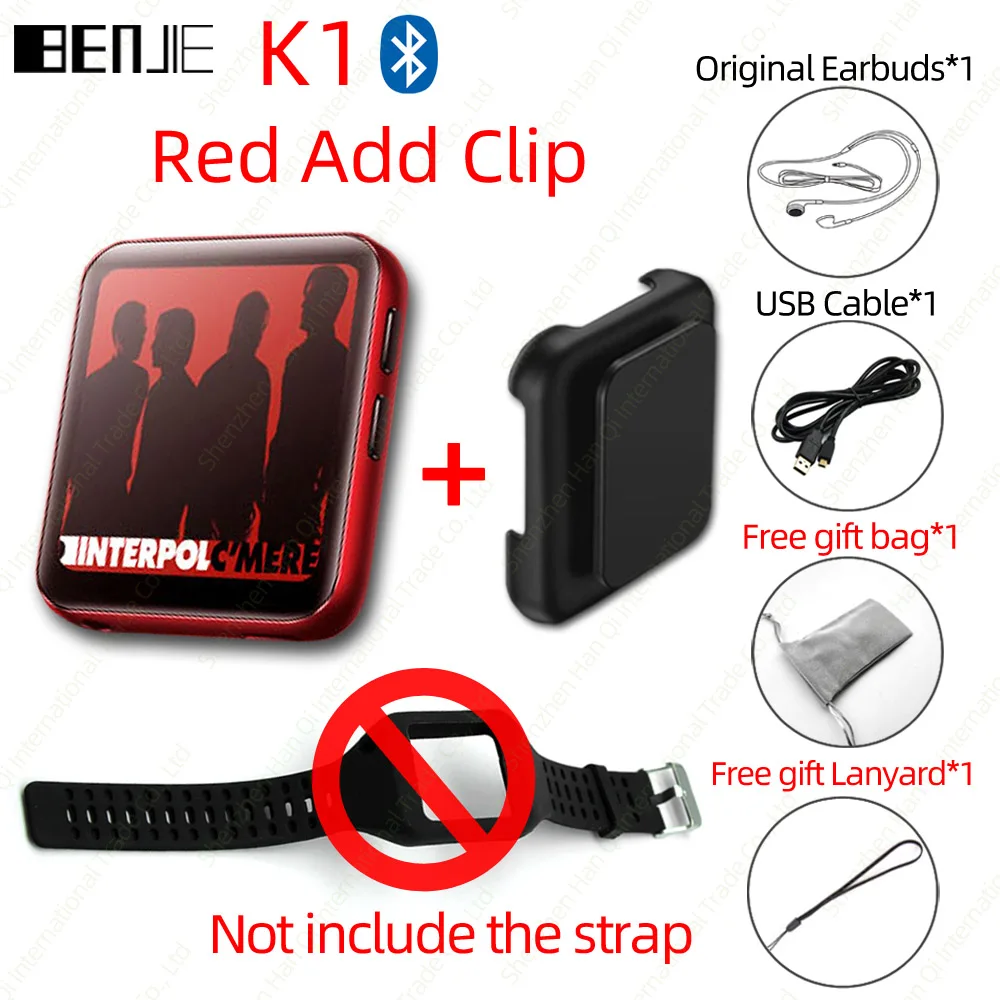 Red BENJIE K1 полный сенсорный экран Bluetooth MP3 плеер с fm-радио, рекордер, электронная книга портативный аудио 8 Гб 16 Гб мини клип музыкальный плеер - Цвет: Red