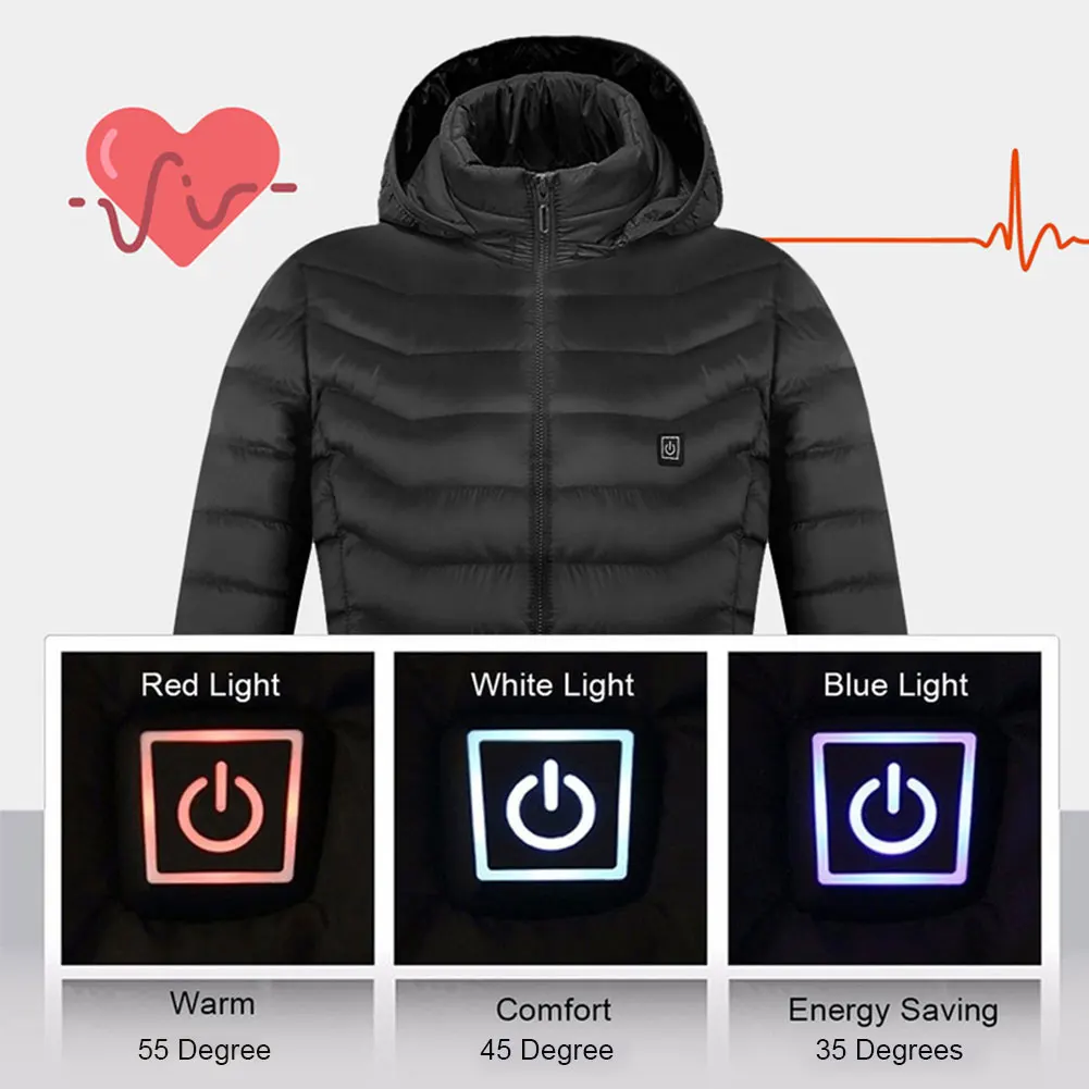 

High Quality Heated Jackets Vest Down Cotton Mens Women Outdoor Coat USB Electric Heating Hooded Jackets Warm Winter ThermalCoat