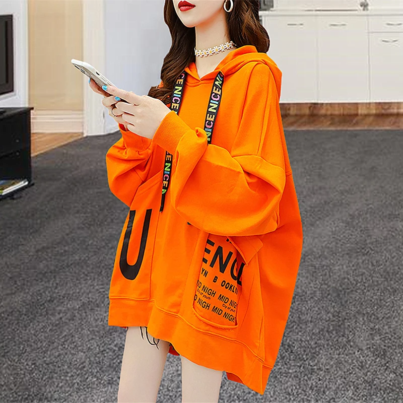 

Женский Свободный свитшот с длинным рукавом, толстовка с надписью в стиле Харадзюку, уличная одежда, топы большого размера для девушек, весн...