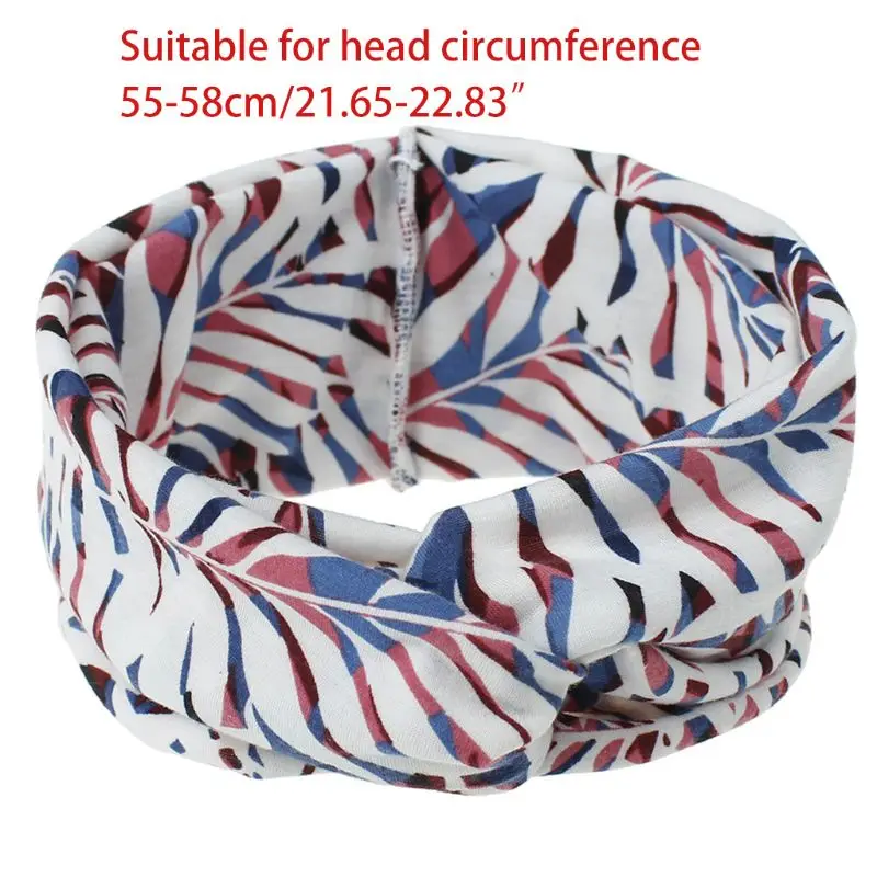 

Women Summer Sport Wide Headband Bohemian Tropical Leaves Printed Hairband Crisscross Twist Knotted Running Head Wrap Turban
