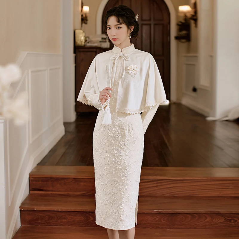 

Новинка Осень-зима 2021 Женская одежда в китайском ретро-стиле Ципао тонкое платье Элегантное бархатное платье-накидка