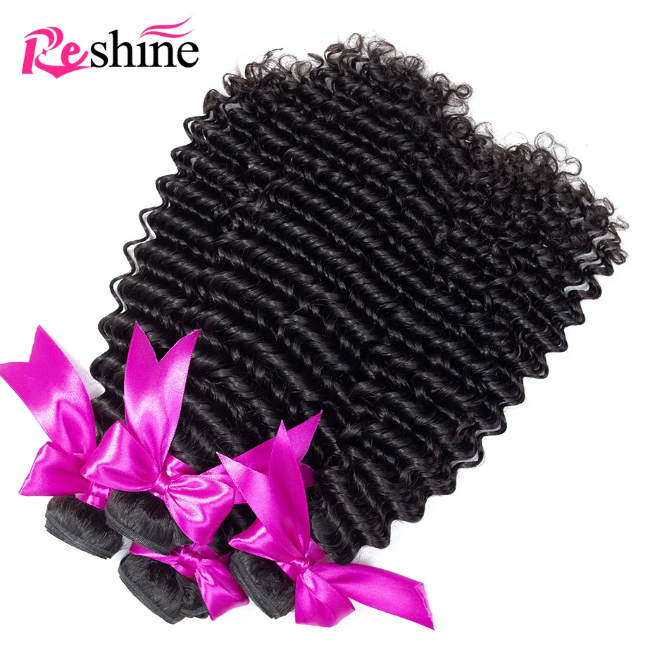

Reshine Hair Deep Wave Brazilian Hair Bundles Natural Color Brazilian Deep Curly Human Hair Bundles 4PCS Human Hair Extensions
