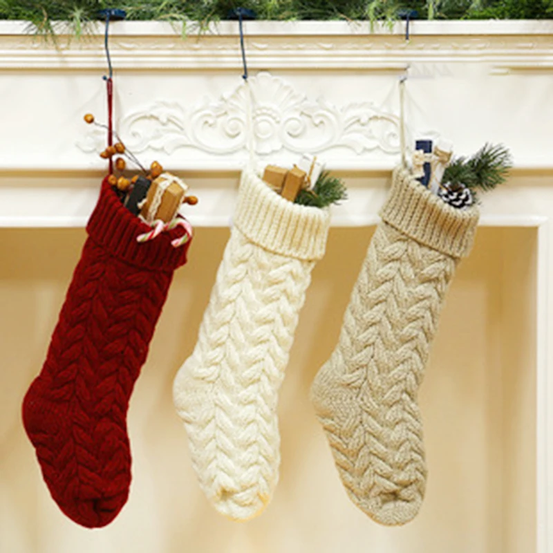 

Christmas Stockings 18 Inches/46cm Large Size Cable Knitted Socks Gift Bags Christmas Decorations For Home Xmas Tree Ornaments