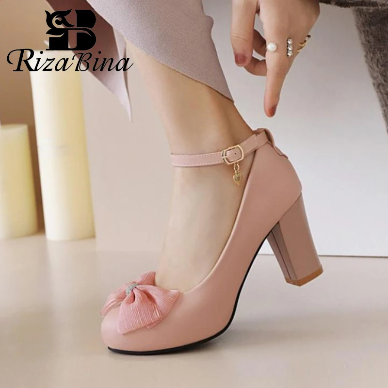 

RIZABINA Size 34-43 Women Pumps New Fashion Bowknot Buckle Strap High Heel Shoes Woman Spring Daily Office Lady Party Footwear