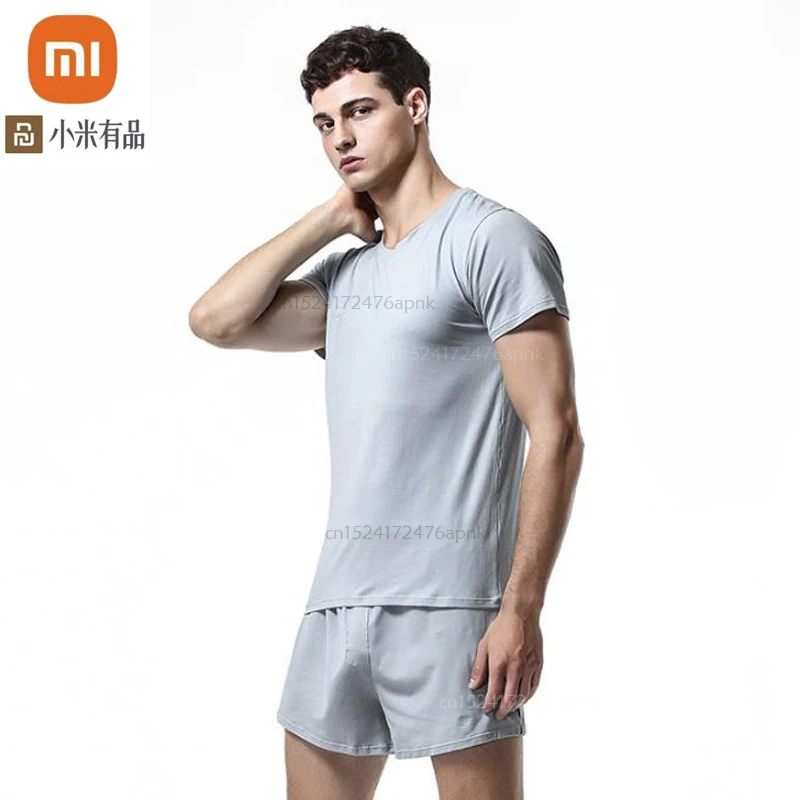 

xiaomi youpin Men's casual suit spring and summer 60 horses cotton short-sleeved shorts pajamas men's comfortable home service